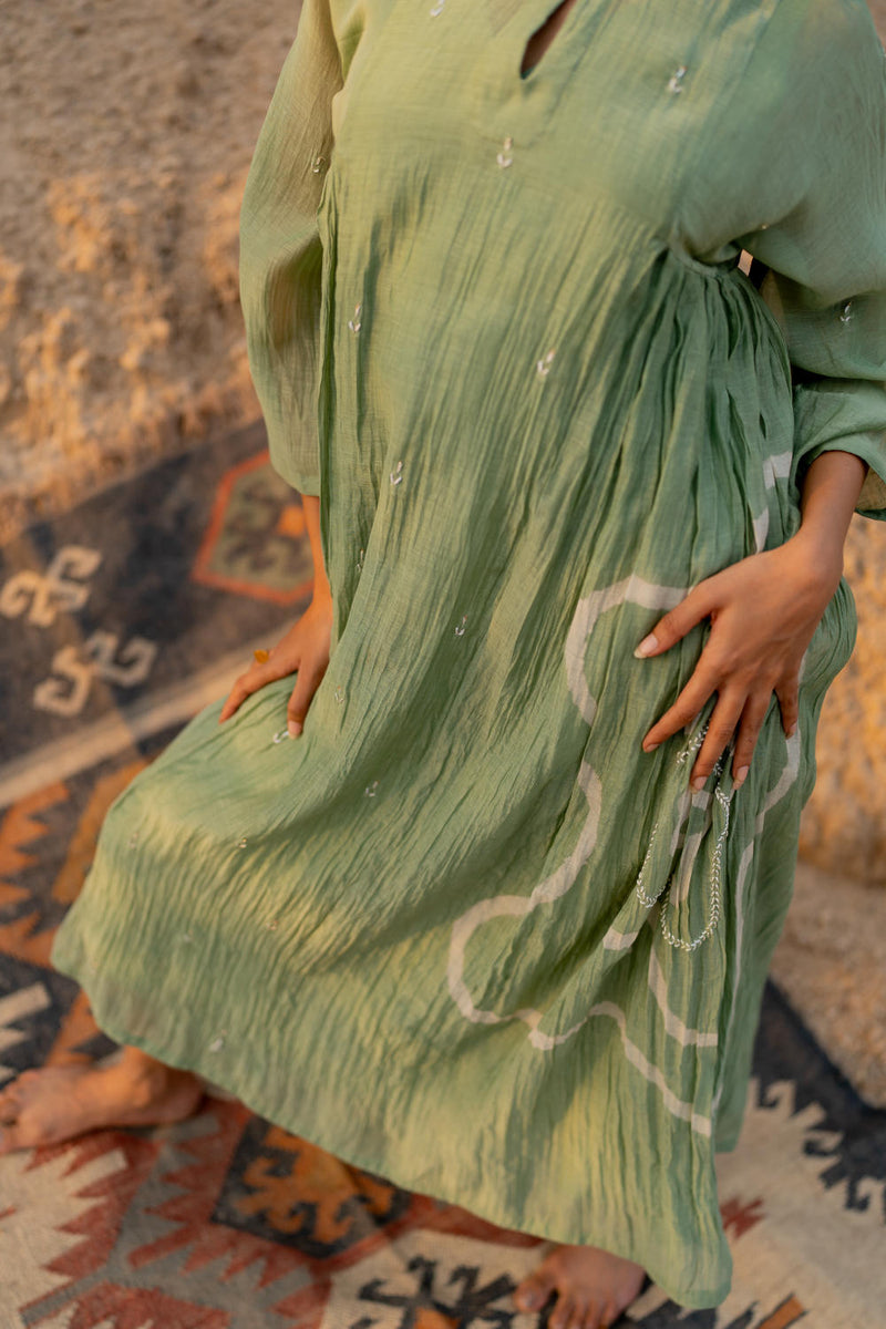 PASTEL GREEN RUZGAR DRESS chanderi by Nirjara in green color for women Worldwide