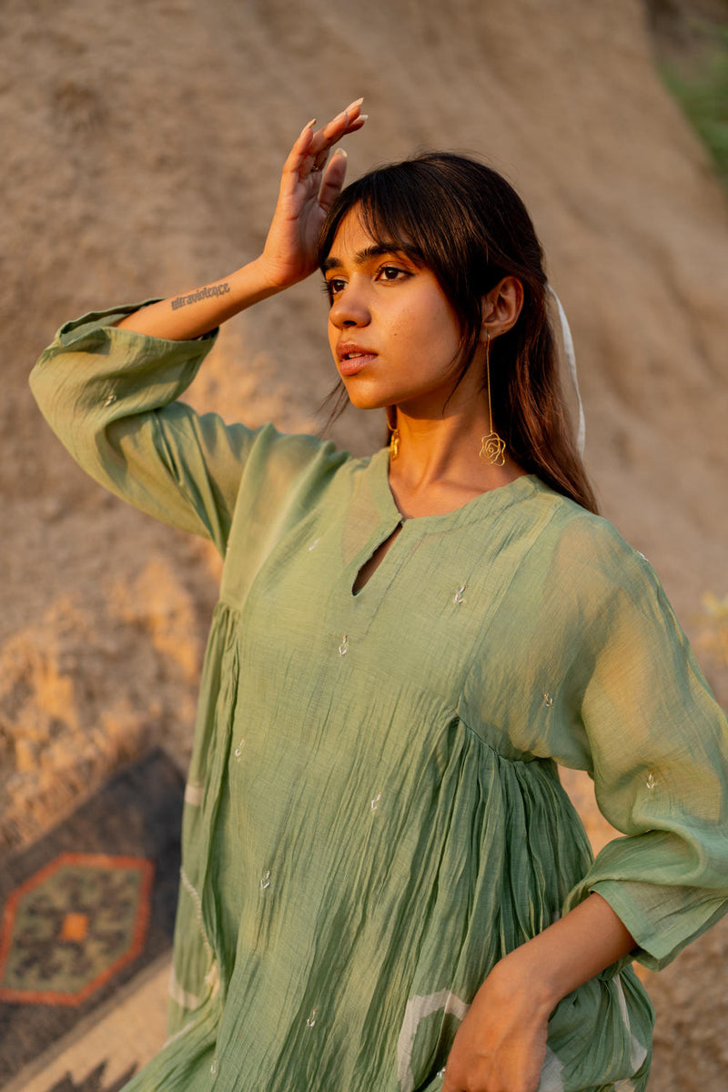PASTEL GREEN RUZGAR DRESS chanderi by Nirjara in green color for women Worldwide