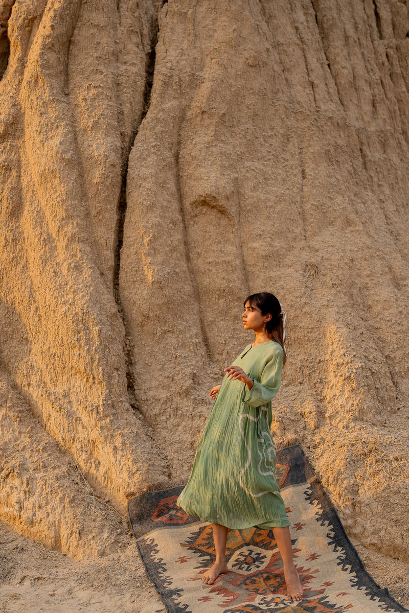 PASTEL GREEN RUZGAR DRESS chanderi by Nirjara in green color for women Worldwide