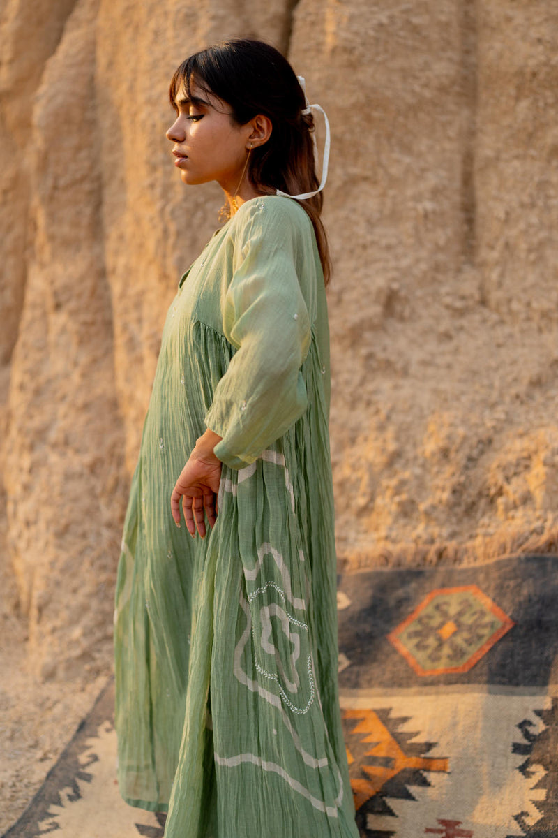 PASTEL GREEN RUZGAR DRESS chanderi by Nirjara in green color for women Worldwide
