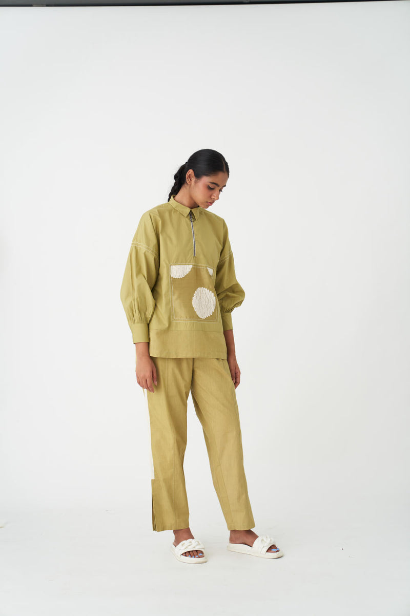 PATCH U-HEM TOP - GREEN poplin by THREE in green color for women Worldwide
