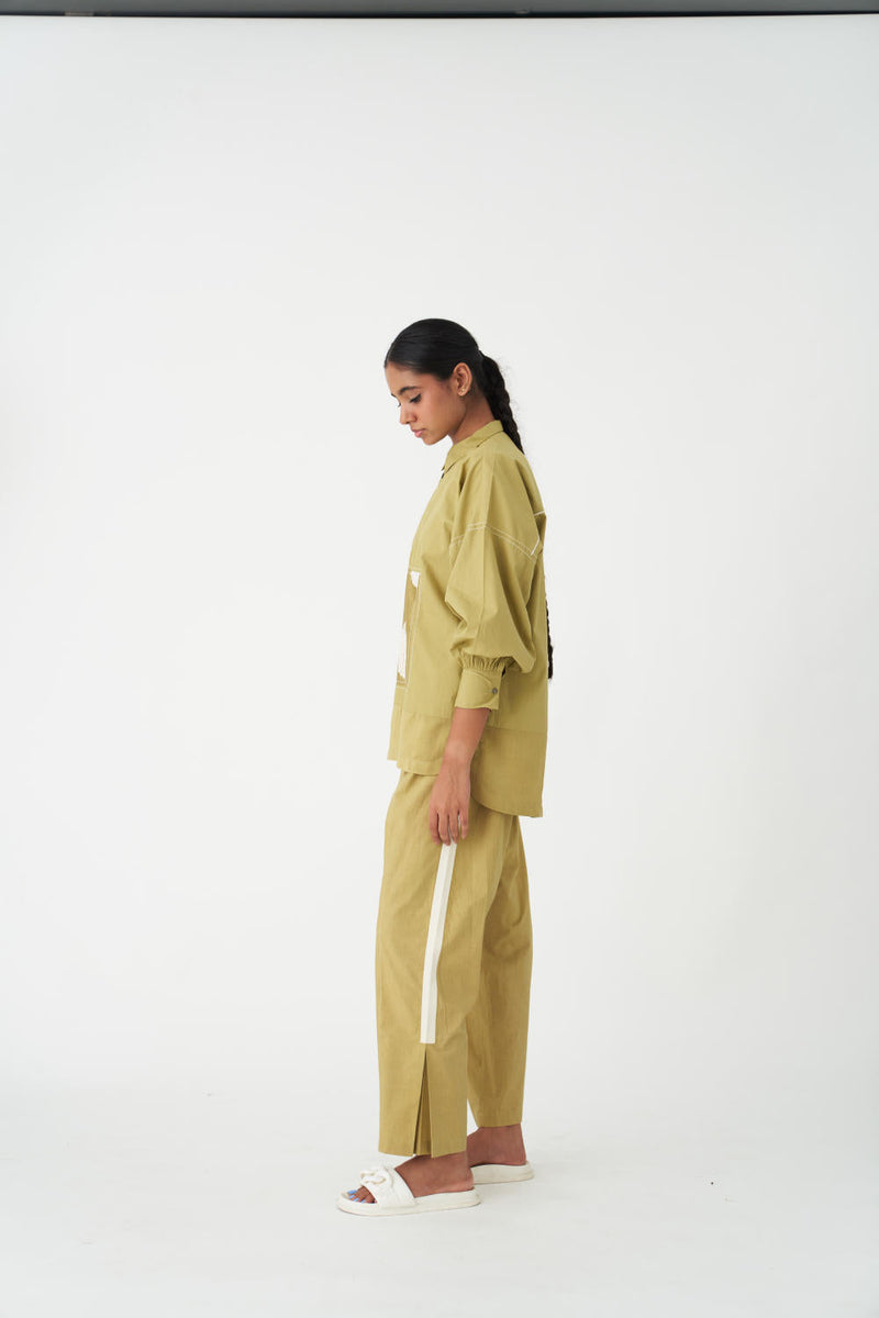 PATCH U-HEM TOP CO-ORD (SET OF 2) - MOSS GREEN chanderi by THREE in green color for women Worldwide