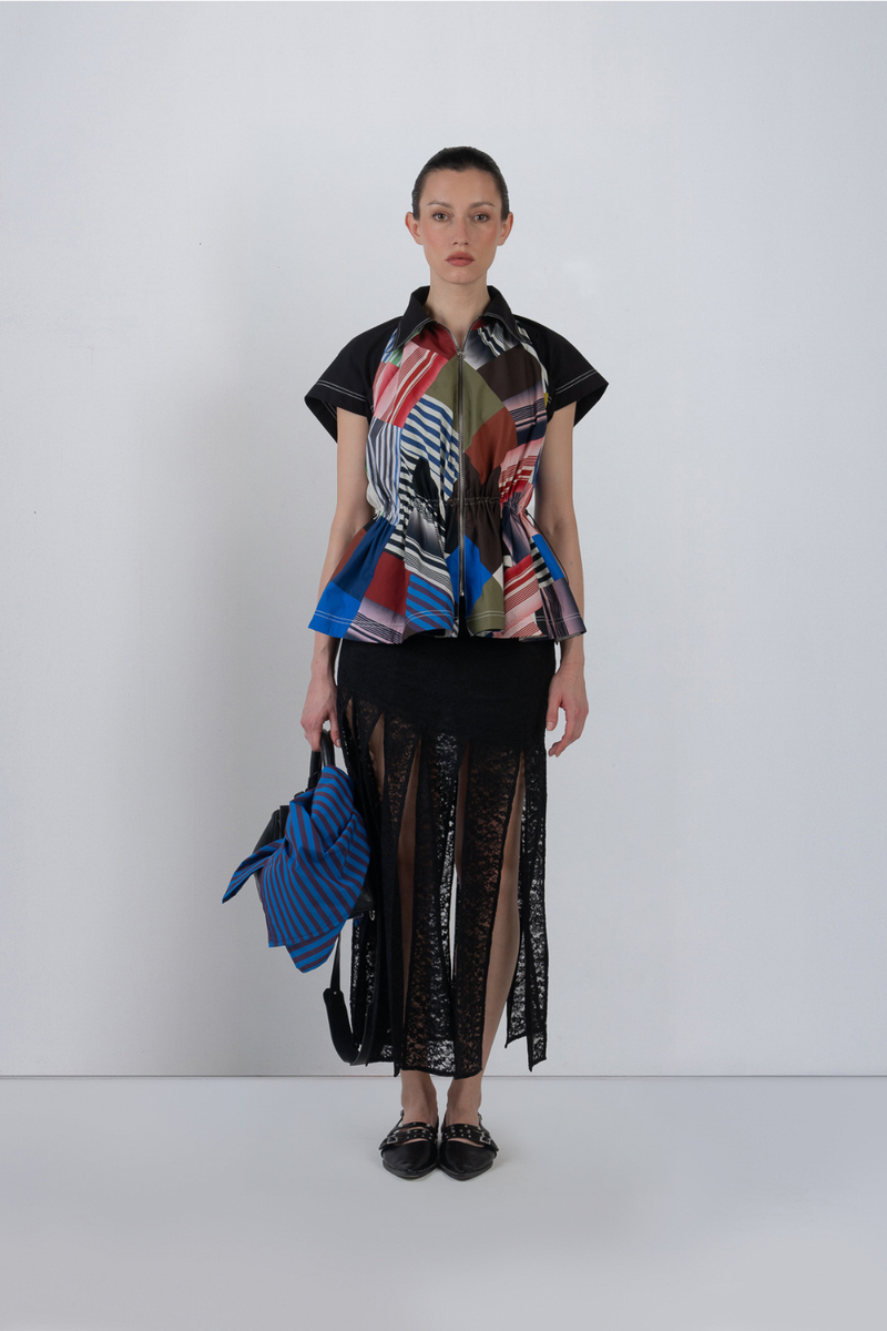 PATCHWORK PARKA TOP - Multicolour top/shirt by Leh Studios in multicolour for women Worldwide