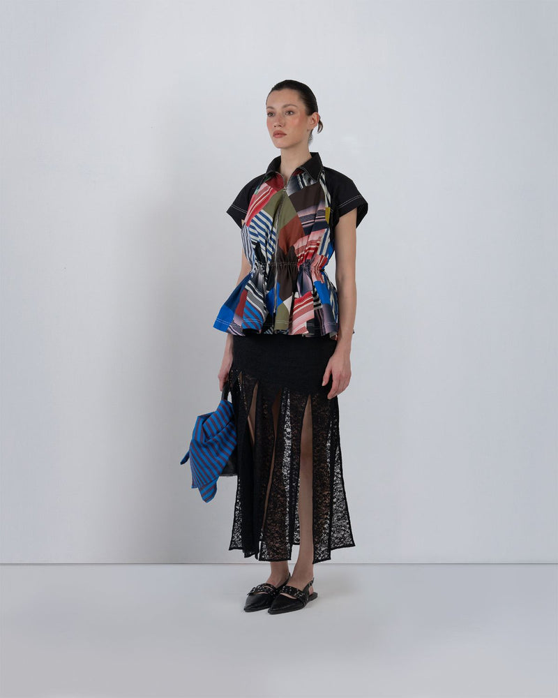 PATCHWORK PARKA TOP - Multicolour top/shirt by Leh Studios in multicolour for women Worldwide