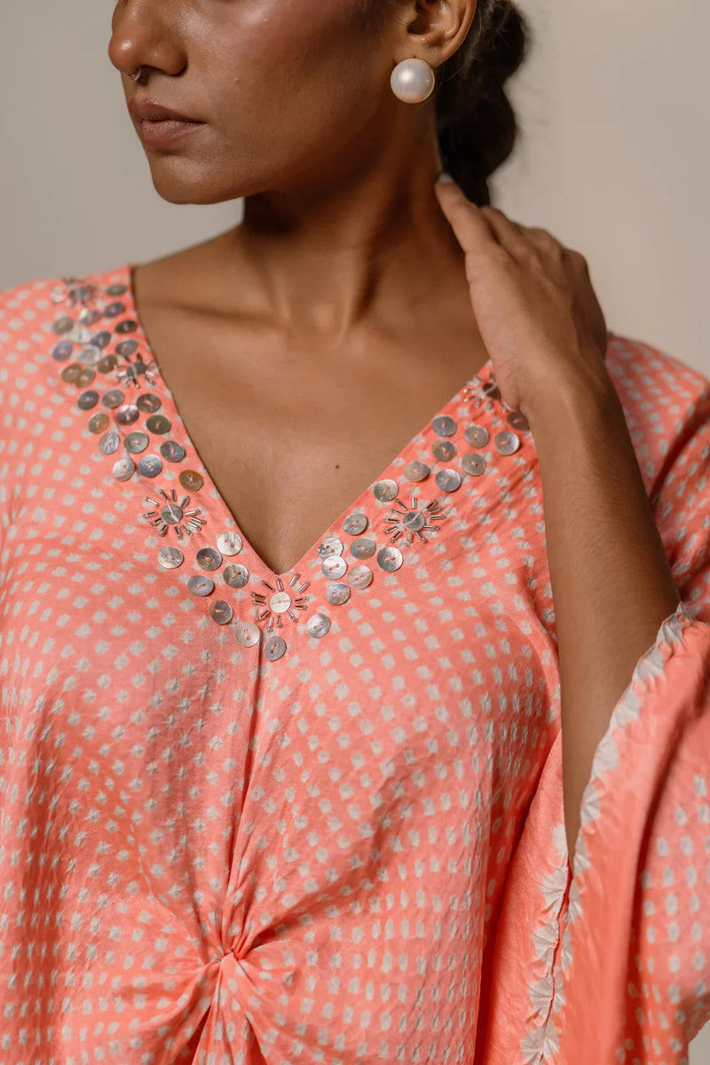 SAKURA SET-PEACH silk by Dyelogue in peach color for women Worldwide