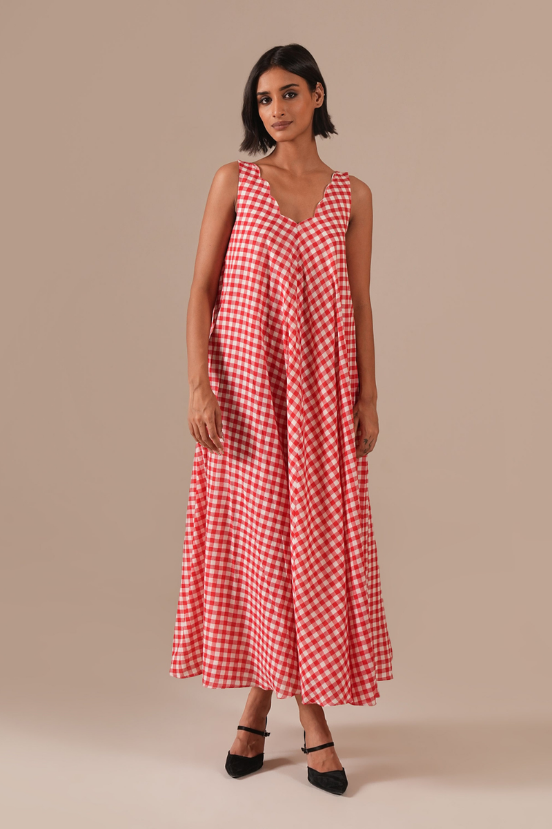 PEACH BLOSSOM DRESS 100% cotton by Indigo Dreams in red color for women Worldwide