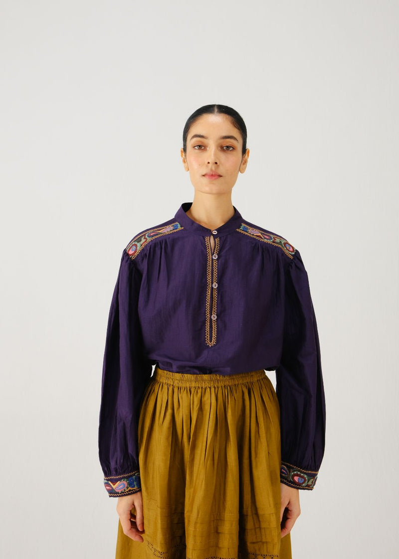 Peasant top-Ink band emb. silk by CORD for women Worldwide