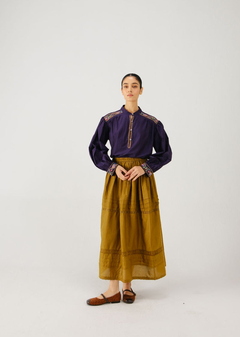 Peasant top-Ink band emb. silk by CORD for women Worldwide