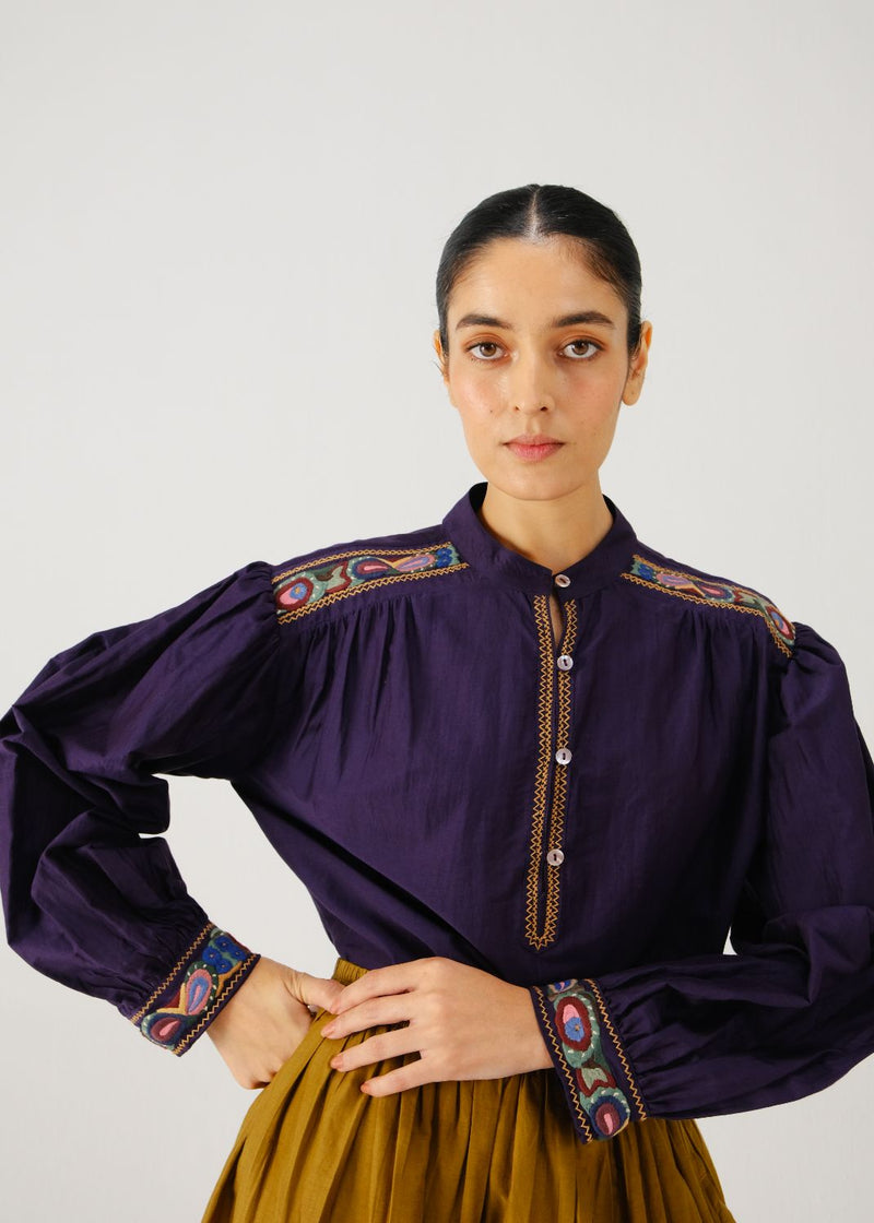 Peasant top-Ink band emb. silk by CORD for women Worldwide