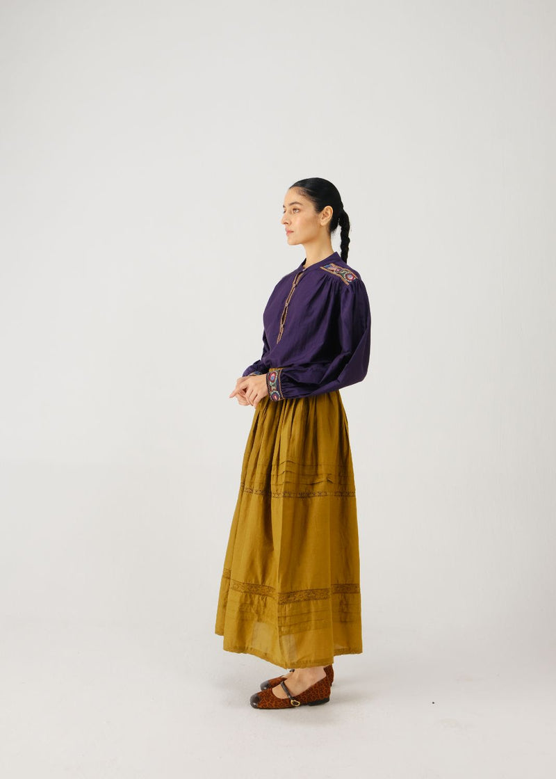 Peasant top-Ink band emb. silk by CORD for women Worldwide