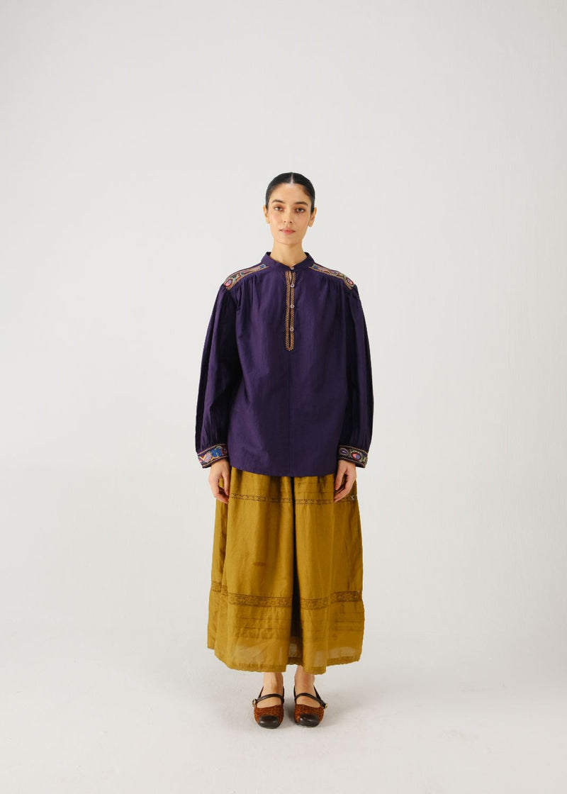 Peasant top-Ink band emb. silk by CORD for women Worldwide