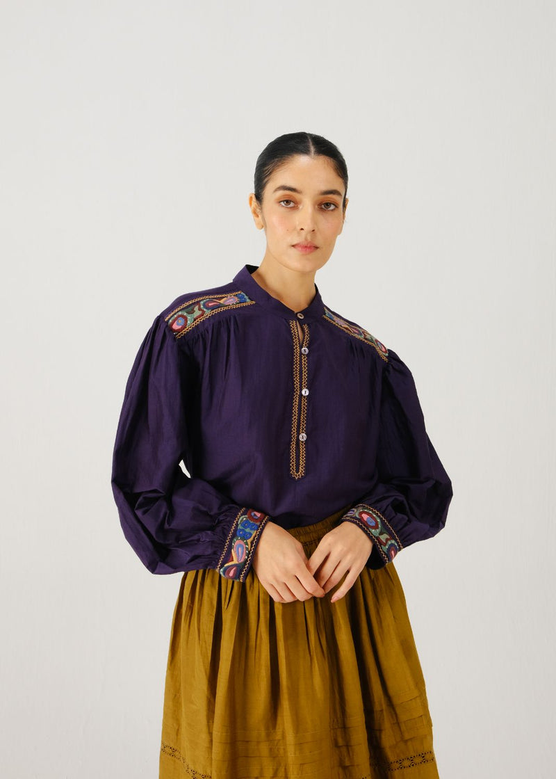 Peasant top-Ink band emb. silk by CORD for women Worldwide