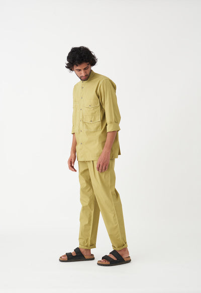 FRONT PLEATE PANT - MOSS GREEN