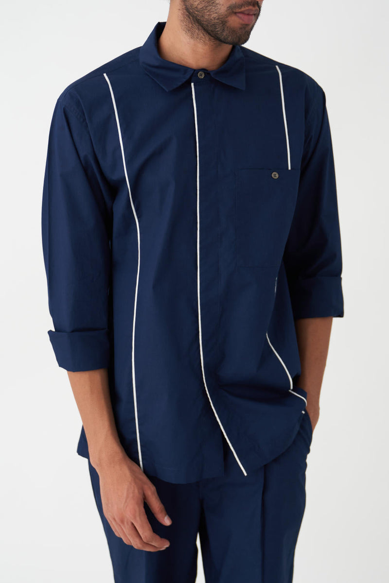 PIPING DETAIL SHIRT - NAVY