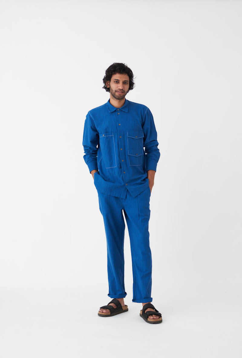 DOUBLE PATCH POCKET SHIRT CO-ORD - ELECTRIC BLUE