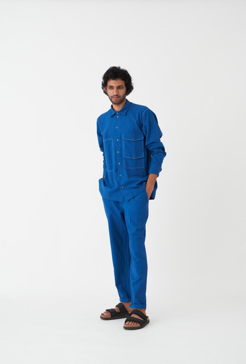 DOUBLE PATCH POCKET SHIRT CO-ORD - ELECTRIC BLUE