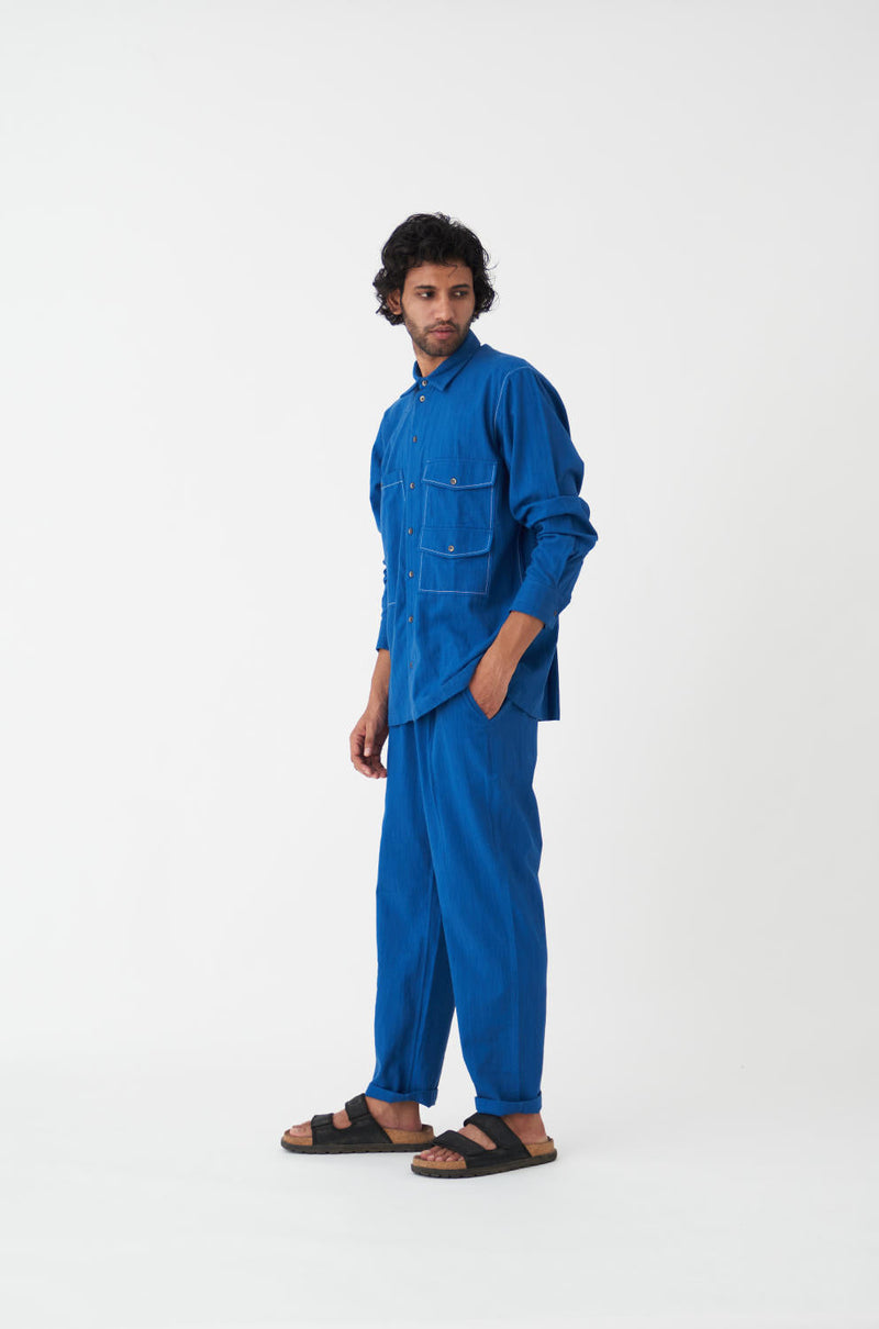DOUBLE PATCH POCKET SHIRT CO-ORD - ELECTRIC BLUE