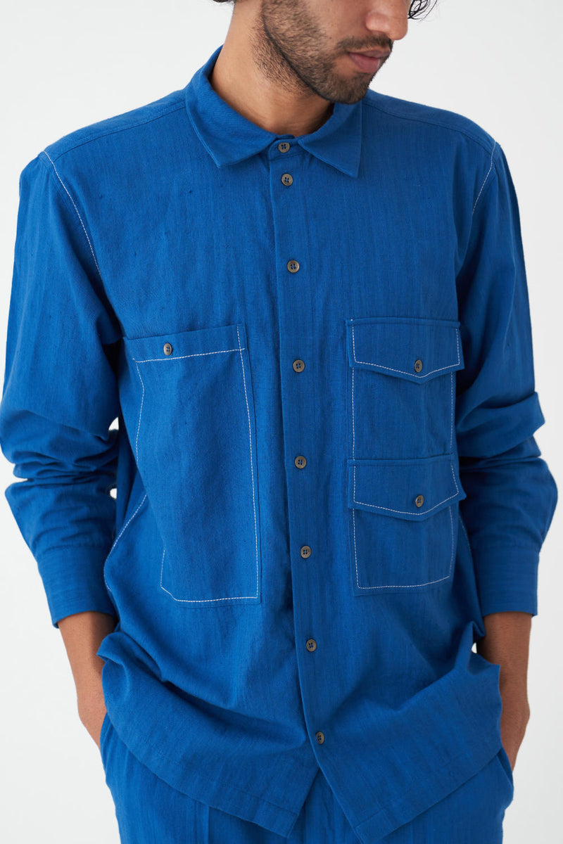 DOUBLE PATCH POCKET SHIRT CO-ORD - ELECTRIC BLUE