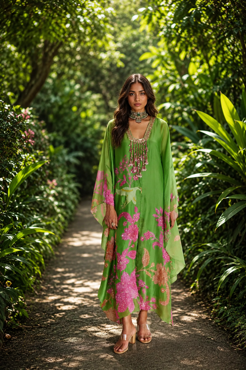 PH-2890 Raye Kaftan organza by Paulmi & Harsh in green color for women Worldwide
