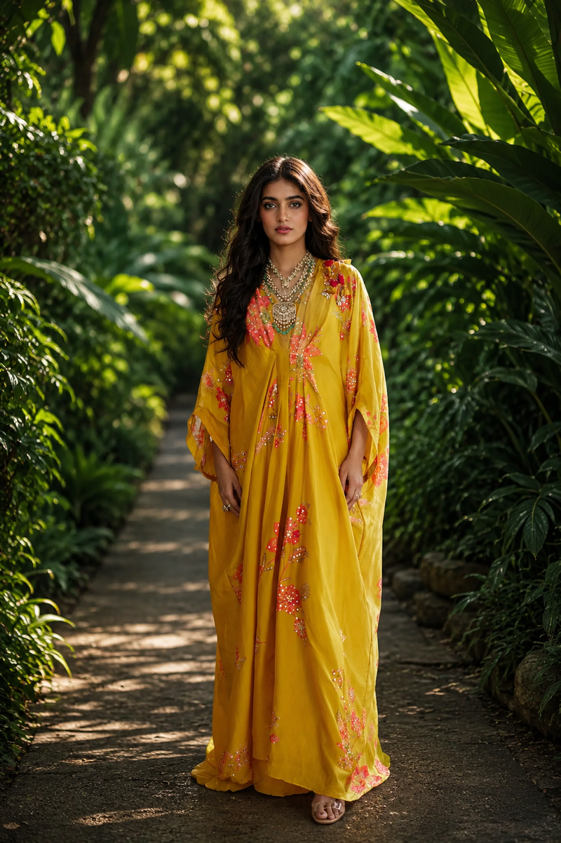 PH-2893 Cres Kaftan organza by Paulmi & Harsh in gold color for women Worldwide