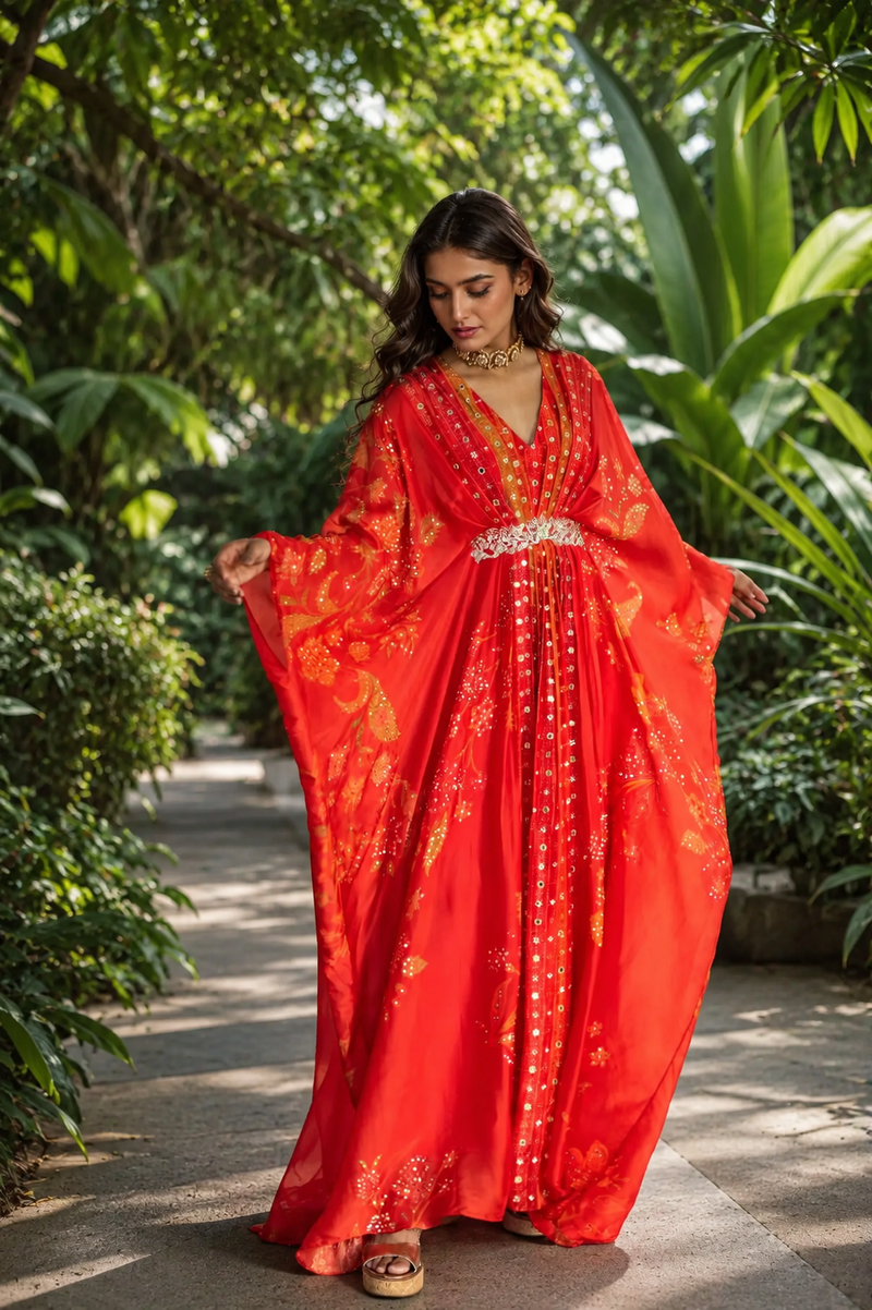 PH-2897 Elin Kaftan organza by Paulmi & Harsh in red color for women Worldwide