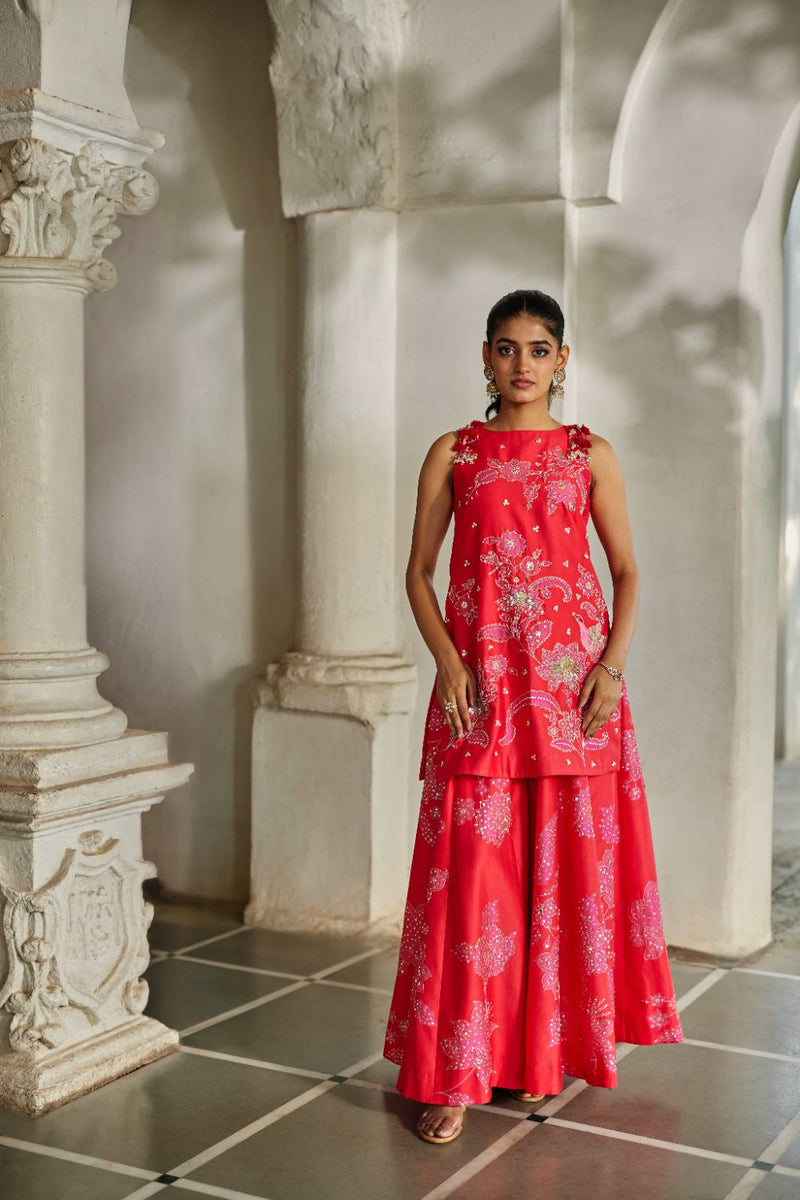 PH-2846 Halo Kurti Set – Red by Paulmi & Harsh in pink color for women Worldwide