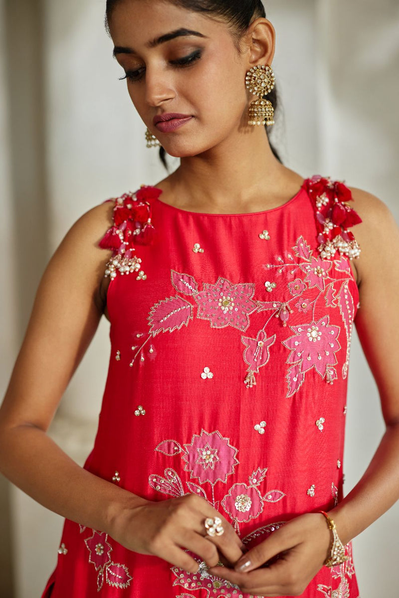PH-2846 Halo Kurti Set – Red by Paulmi & Harsh in pink color for women Worldwide