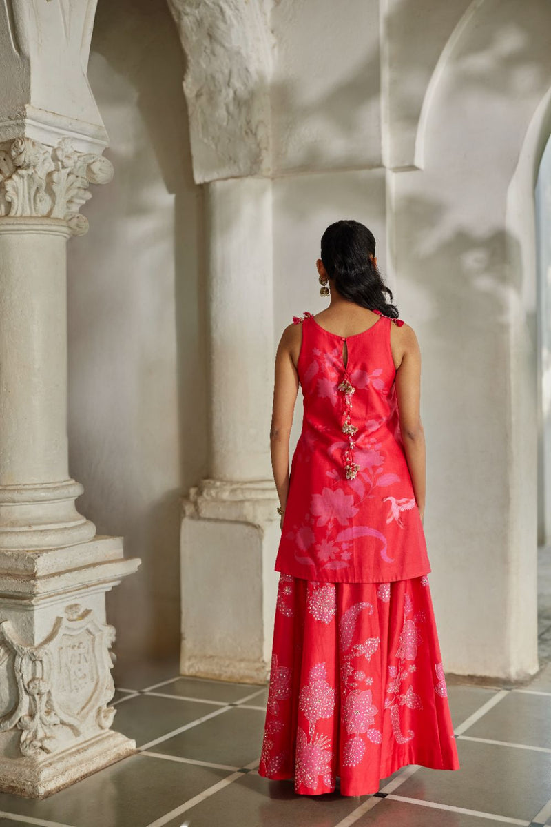 PH-2846 Halo Kurti Set – Red by Paulmi & Harsh in pink color for women Worldwide