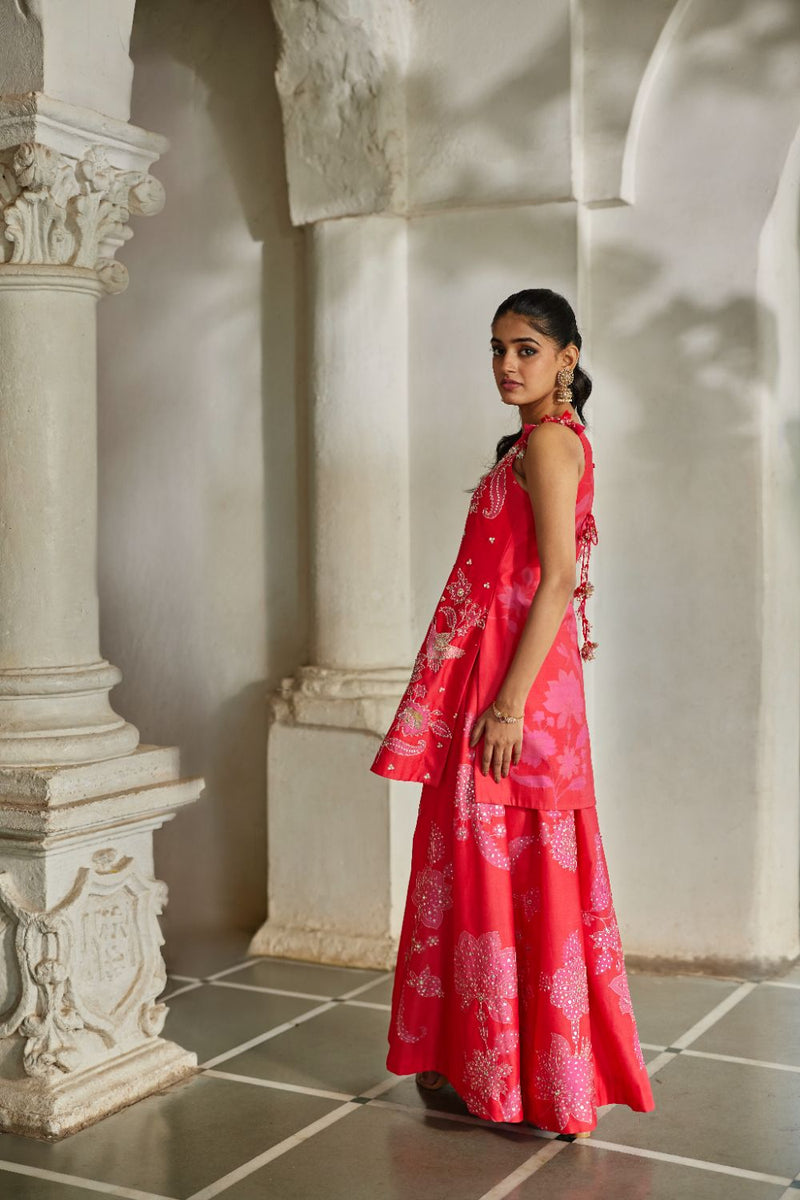 PH-2846 Halo Kurti Set – Red by Paulmi & Harsh in pink color for women Worldwide