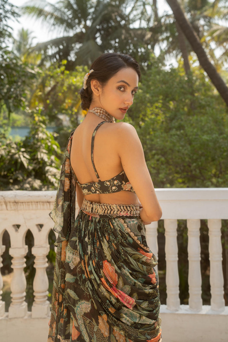 PH-3061 Saree-Black chiffon by Paulmi & Harsh in black color for women Worldwide