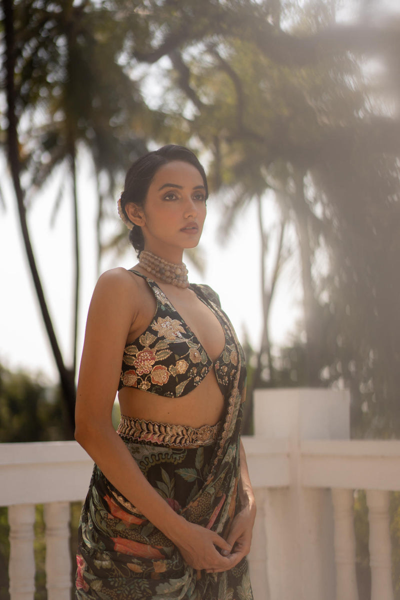 PH-3061 Saree-Black chiffon by Paulmi & Harsh in black color for women Worldwide