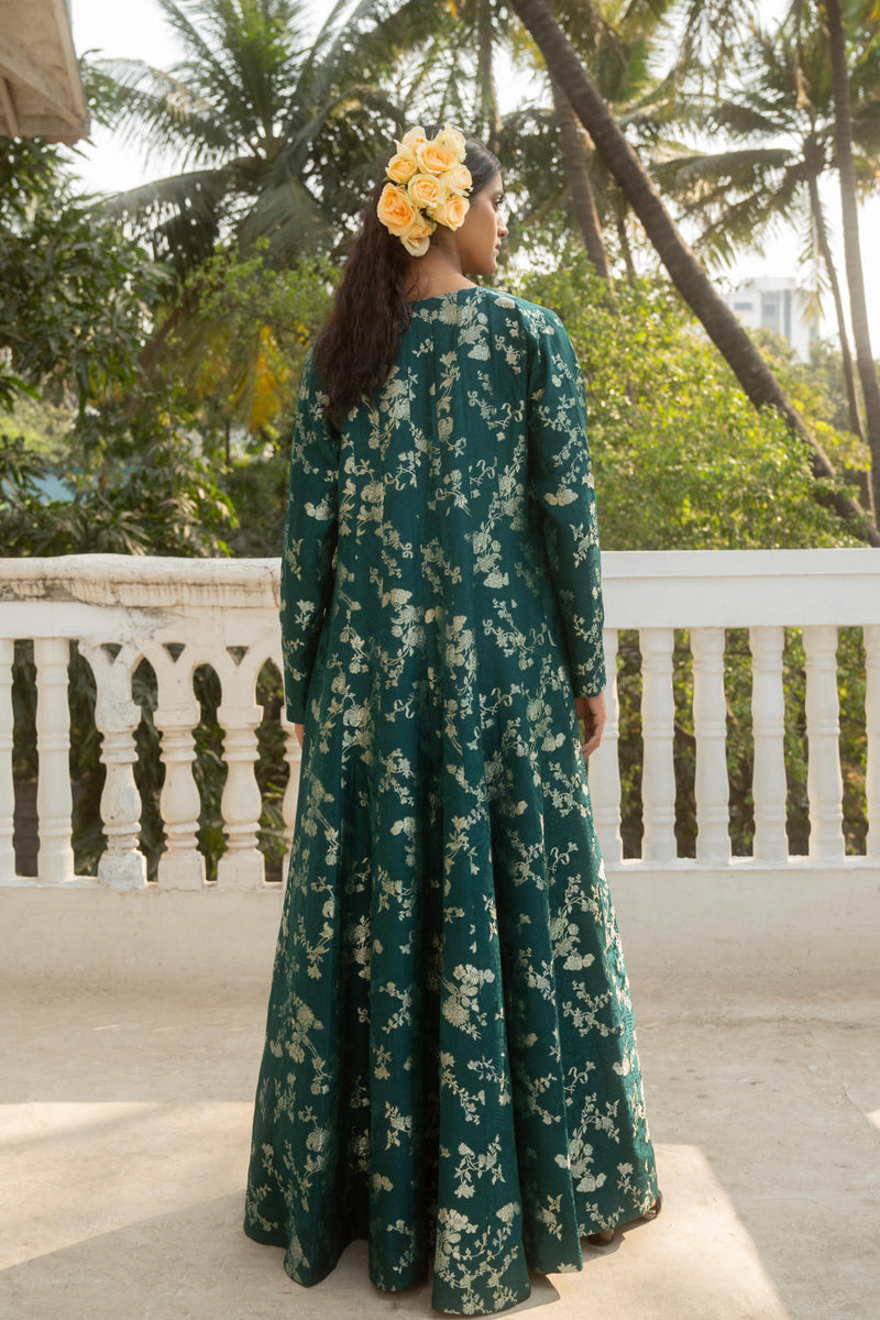 PH-3065 Jacket Skirt Set-Emerald Green by Paulmi & Harsh in green color for women Worldwide