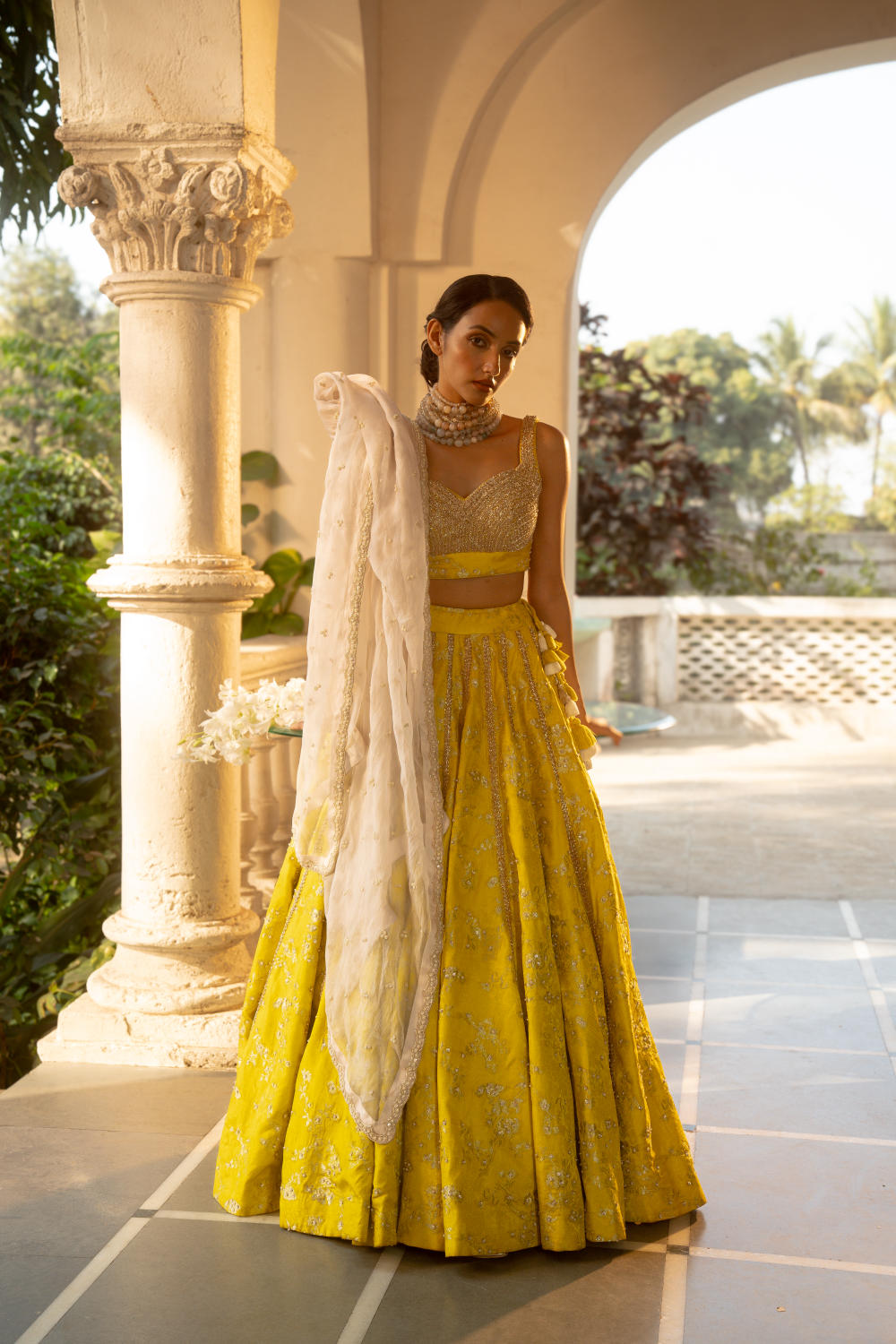 PH-3066 Lehenga Blouse Set-Lime Yellow