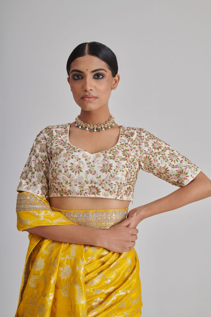 PHALGUN & MYRA SAREE & BLOUSE silk by Rashika Mittal in multi color for women Worldwide