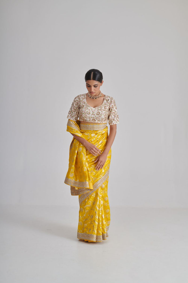 PHALGUN & MYRA SAREE & BLOUSE silk by Rashika Mittal in multi color for women Worldwide
