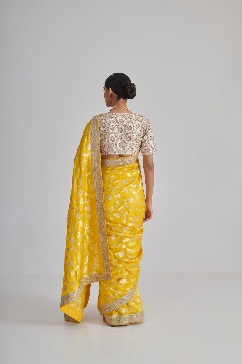 PHALGUN & MYRA SAREE & BLOUSE silk by Rashika Mittal in multi color for women Worldwide