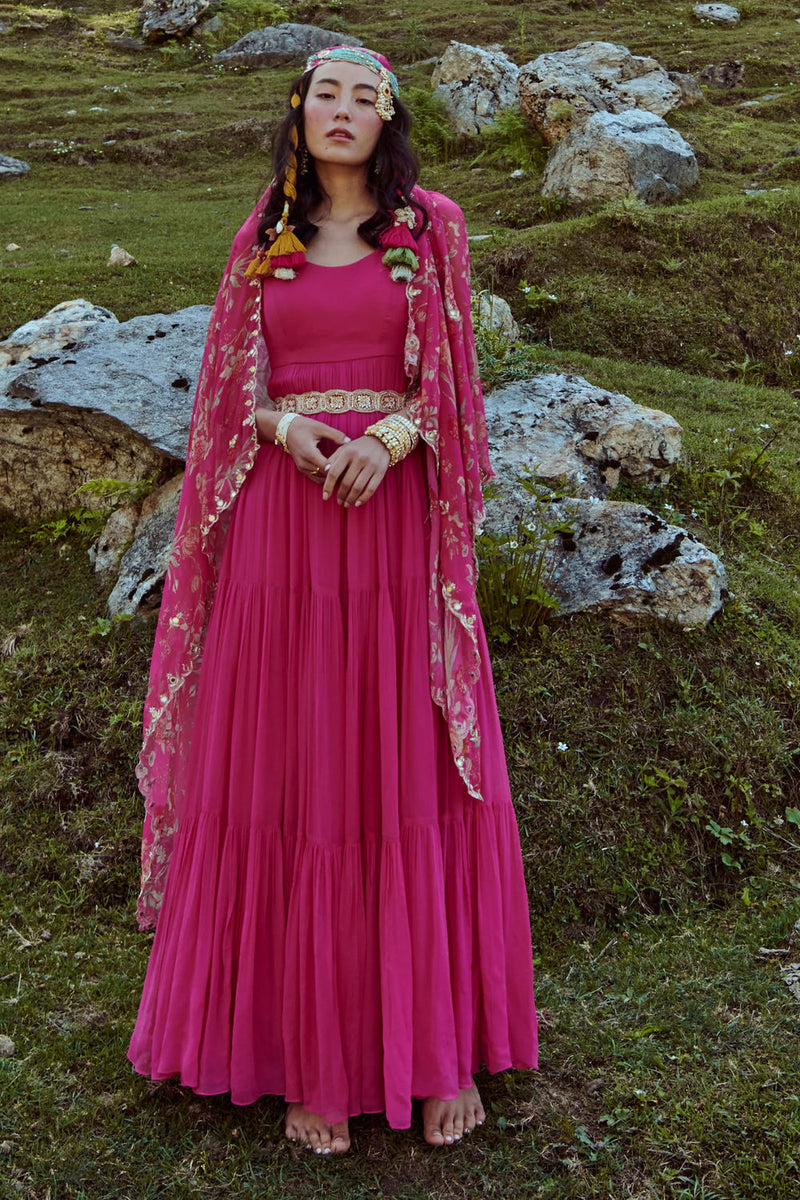 Phoebe Anarkali Set georgettte by Paulmi & Harsh-kahan Sep'26 in pink for women Worldwide