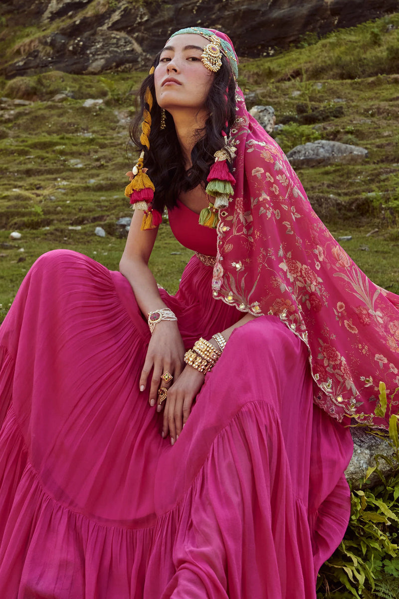 Phoebe Anarkali Set georgettte by Paulmi & Harsh-kahan Sep'26 in pink for women Worldwide