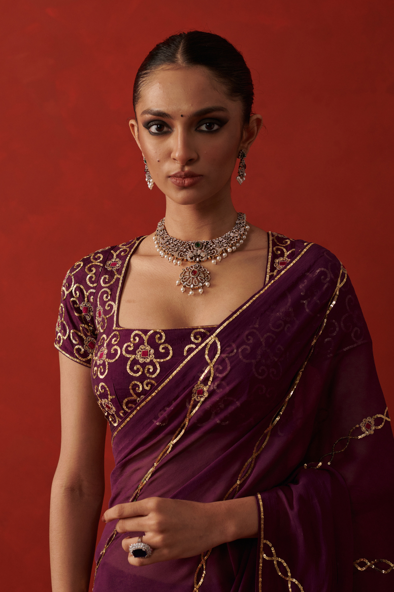 PIA BLOUSE banarasi by Rashika Mittal in purple color for women Worldwide
