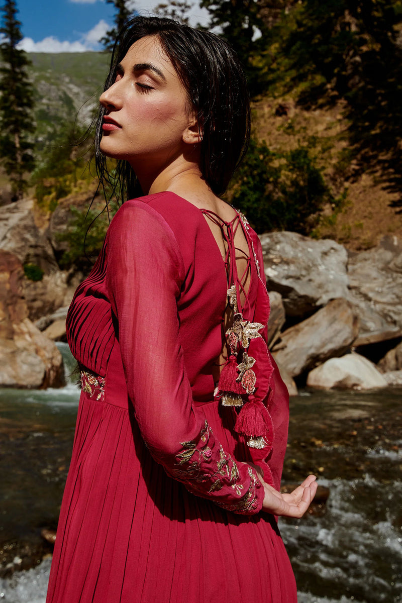 Pia Anarkali Set georgettte by Paulmi & Harsh-kahan Sep'26 in wine for women Worldwide