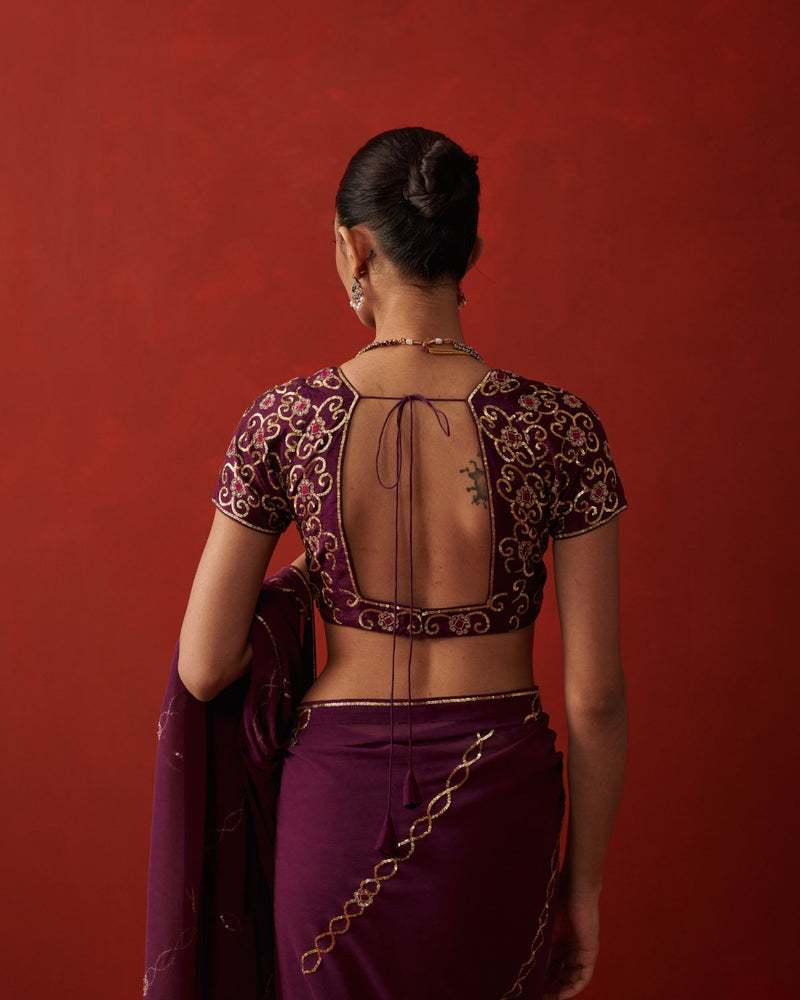 PIA BLOUSE banarasi by Rashika Mittal in purple color for women Worldwide