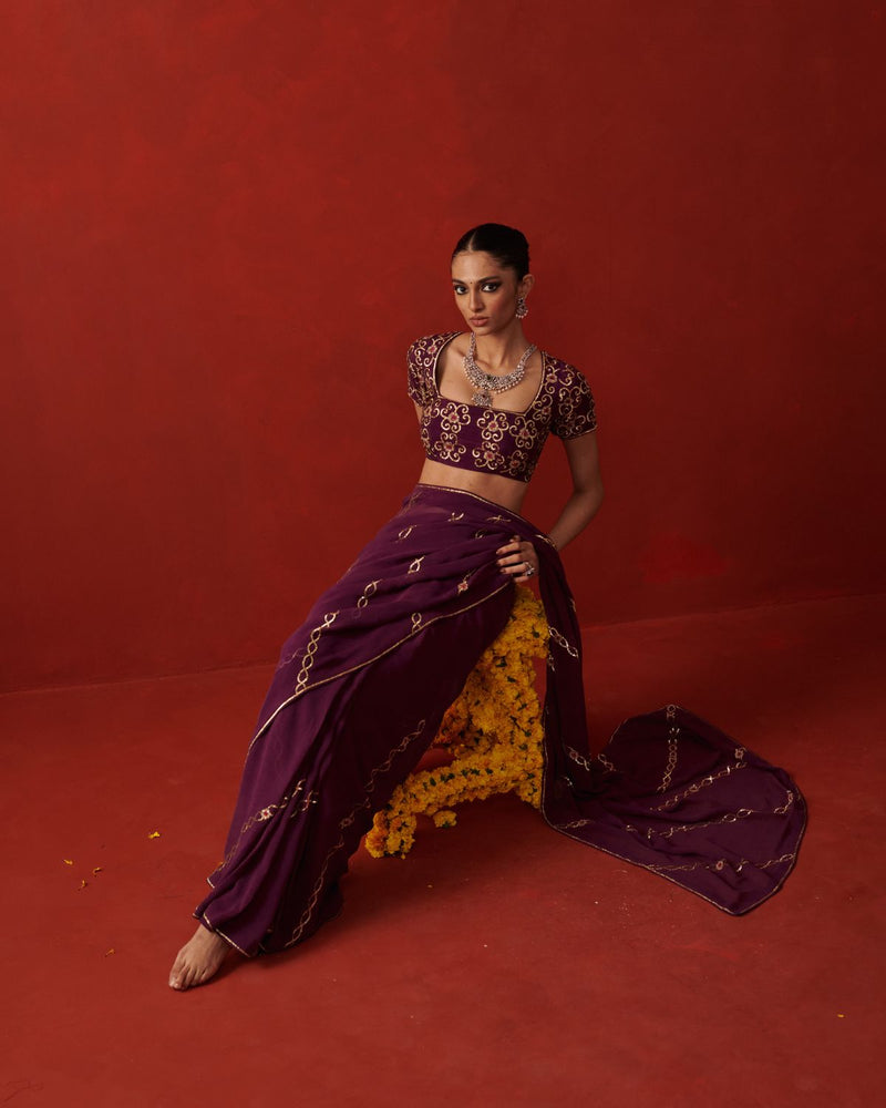PIA BLOUSE banarasi by Rashika Mittal in purple color for women Worldwide