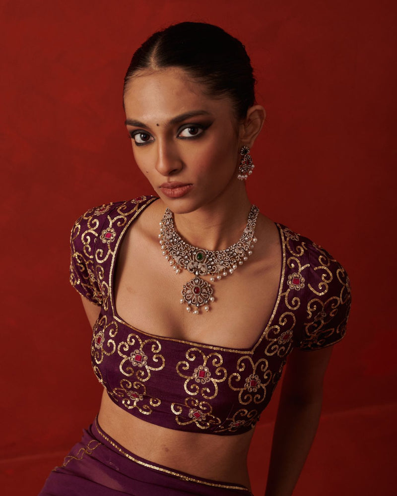 PIA BLOUSE banarasi by Rashika Mittal in purple color for women Worldwide
