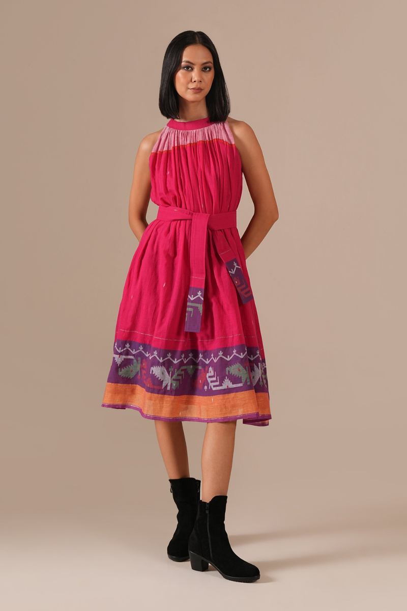 PINK EMBER DRESS 100% cotton by Indigo Dreams in pink color for women Worldwide