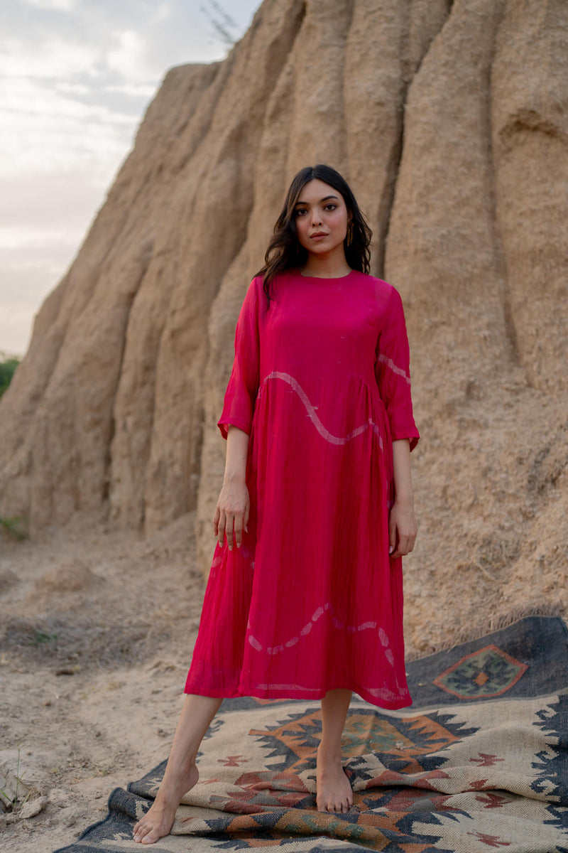 RANI PINK KARA DRESS chanderi by Nirjara in pink color for women Worldwide
