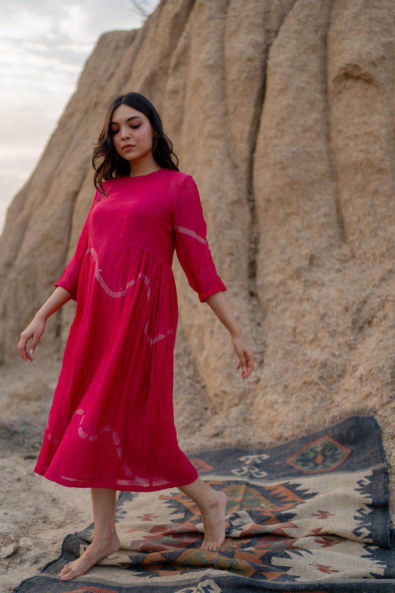 RANI PINK KARA DRESS chanderi by Nirjara in pink color for women Worldwide