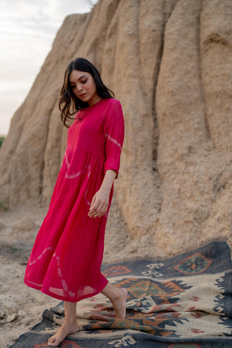 RANI PINK KARA DRESS chanderi by Nirjara in pink color for women Worldwide