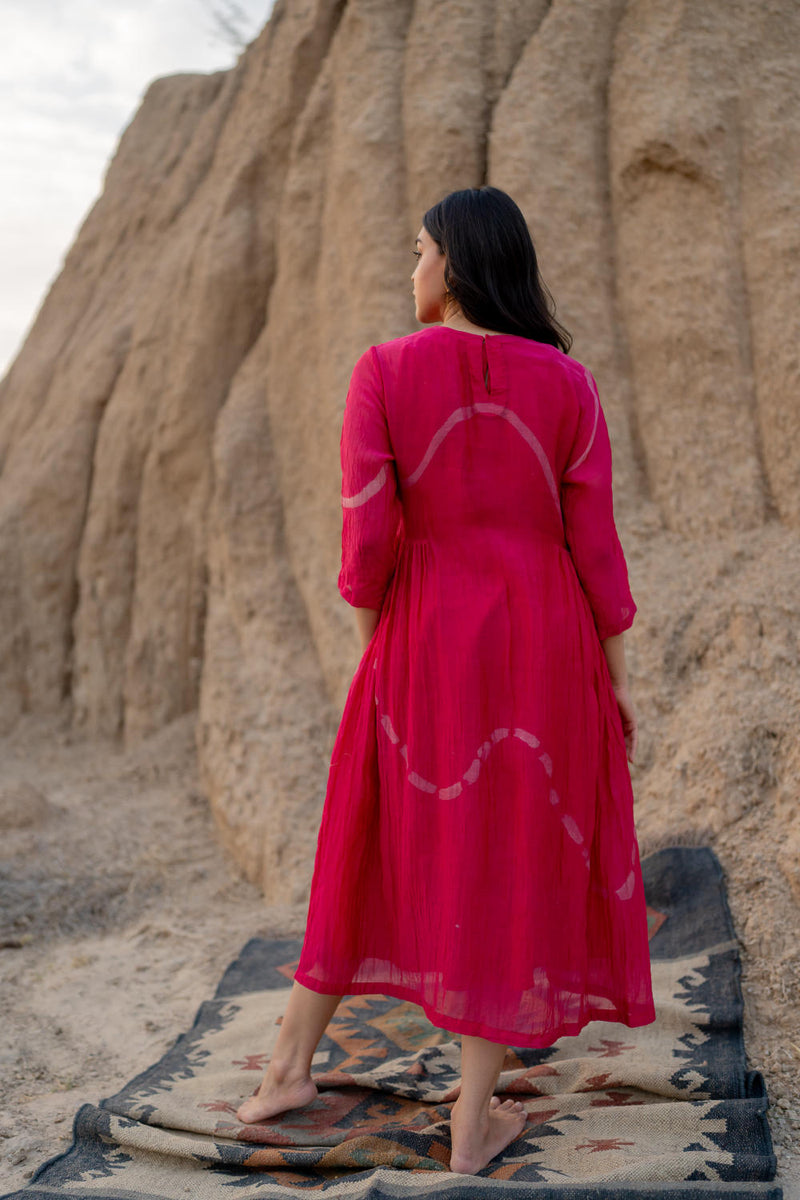 RANI PINK KARA DRESS chanderi by Nirjara in pink color for women Worldwide