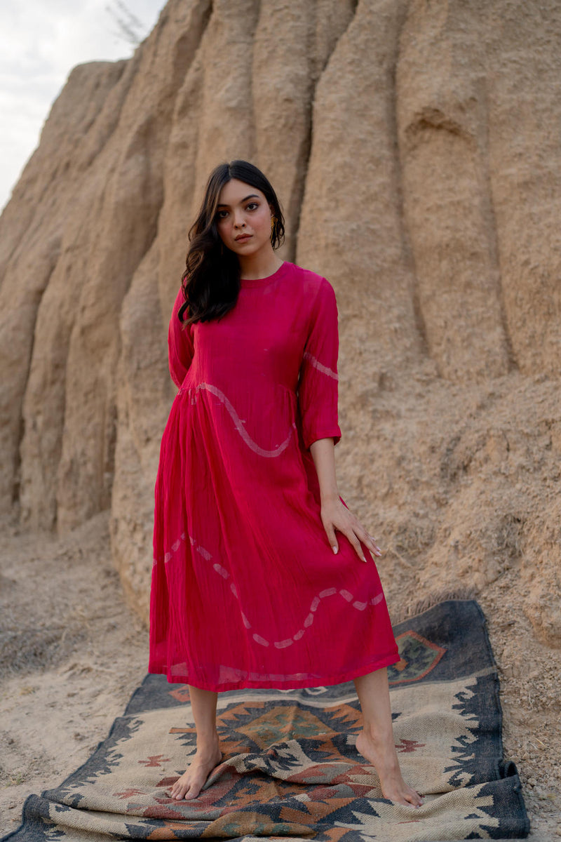 RANI PINK KARA DRESS chanderi by Nirjara in pink color for women Worldwide