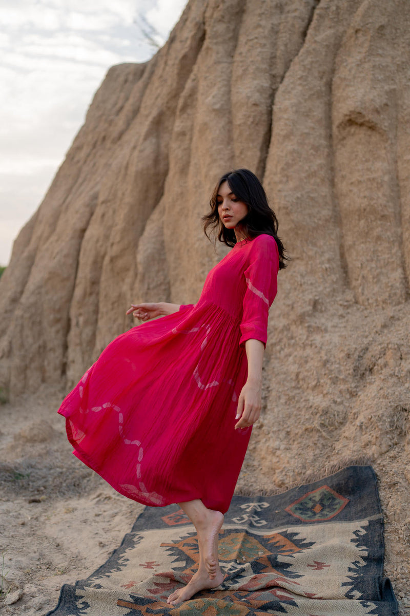 RANI PINK KARA DRESS chanderi by Nirjara in pink color for women Worldwide